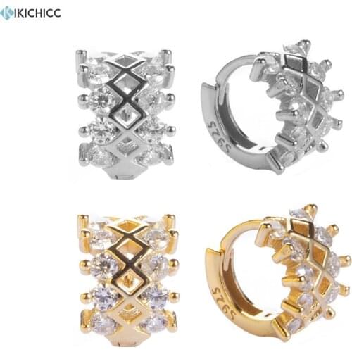 Kikichicc 100% 925 Sterling Silver 7.1mm Flower Huggies Hoops Crystal Luxury Pave CZ Zircon Loops Circle Round Women Jewelry