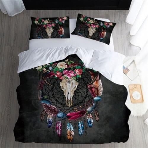 Hap-deer Dreamcatcher Bedding Set King Colorful Feathers Duvet Cover Bohemian Mandala Bedclothes 3pcs Black Home Textiles