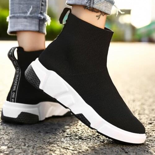 High Top Air Mesh Sport Shoes Woman Socks Sneakers Woman Sports Shoes Running Sneakers Female Black Lady Jogging Sapatos E-466
