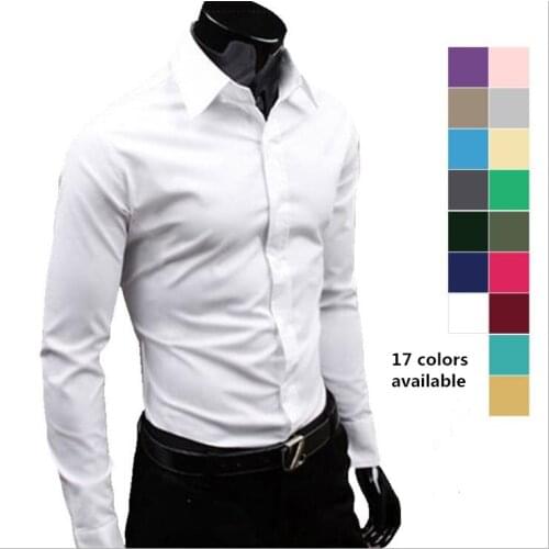 Hot Sale New 17 color solid color fashion mens casual long-sleeved shirt Chinese Size:M~3XL Wholesale