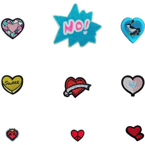 Hot sale Love heart Iron Patches For Clothing Embroidered Applique Cute Sticker Strip On Clothes Sewing Patches Jean Jacket DIY