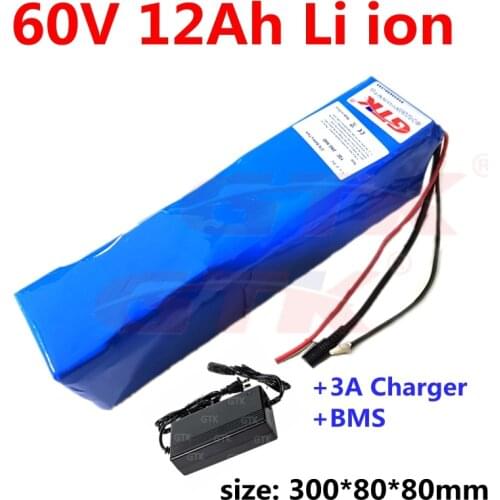 GTK 60V 12Ah not 10ah 20ah electric scooter Lithium ion battery with BMS for ebike bicycle citycoco scooter+3A Charger