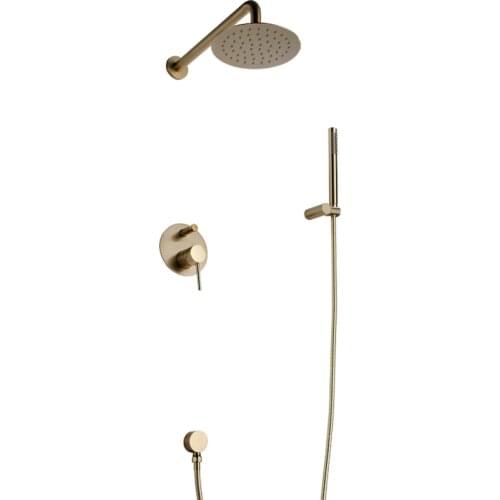 Brushed Gold Solid Brass Bathroom Shower Set Rianfall Shower Head Shower Faucet Wall Mounted Shower Set
