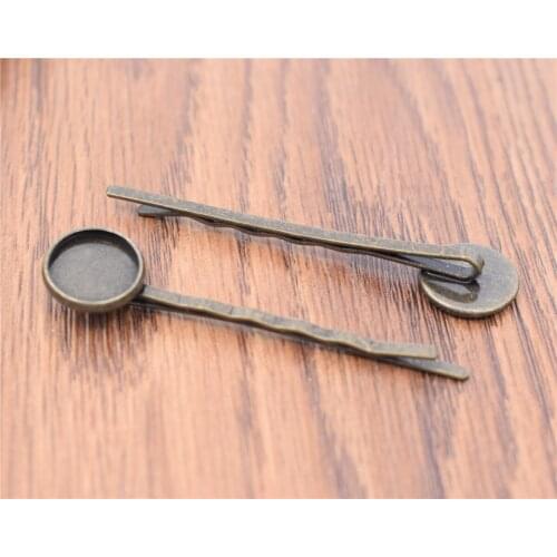 NEW Fashion 12mm 10pcs High Quality Classic Bronze Plated Copper Material Hairpin Hair Clips Hairpin Base Setting Cabochon Cameo
