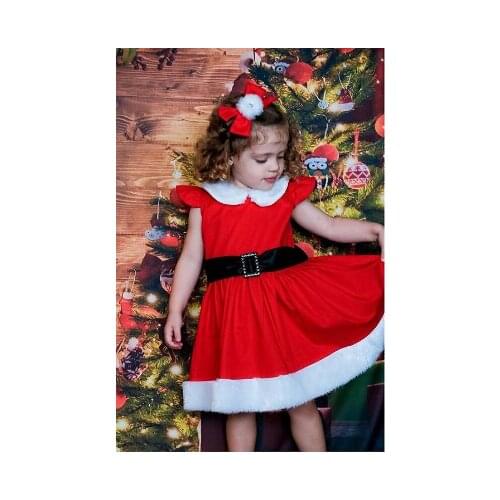 New Baby Christmas High-Waist Midi Girls Dress Princess Fly Sleeve Plush Lapel Collar and Hem Skirt