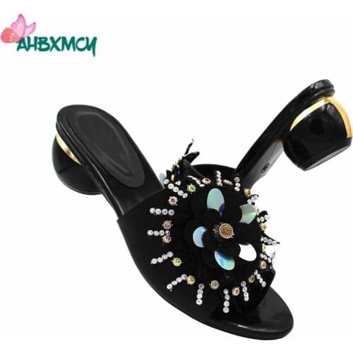 Office Lady Nigerian Design Shoes in Black Color 2021 Elegant Style African Ladies Shoes with Appliques for Wedding