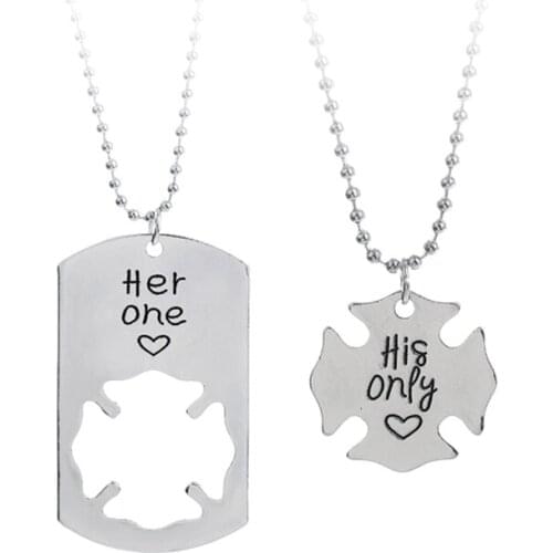 "Her One His Only" Matching Necklace His&Hers Couples Gift Pendant Love Necklaces Set for Lover Valentines Day Gift