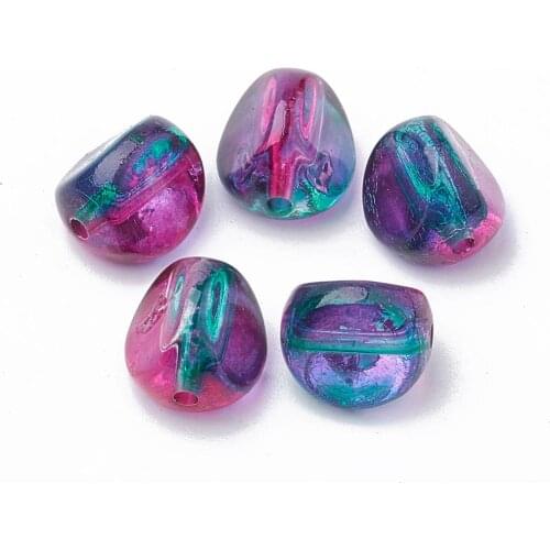 Transparent Spray Painted Acrylic Crystal Beads, Two Tone Triangular Prism, Fuchsia, 10x9x8mm, Hole: 1mm; about 1260pcs/500g