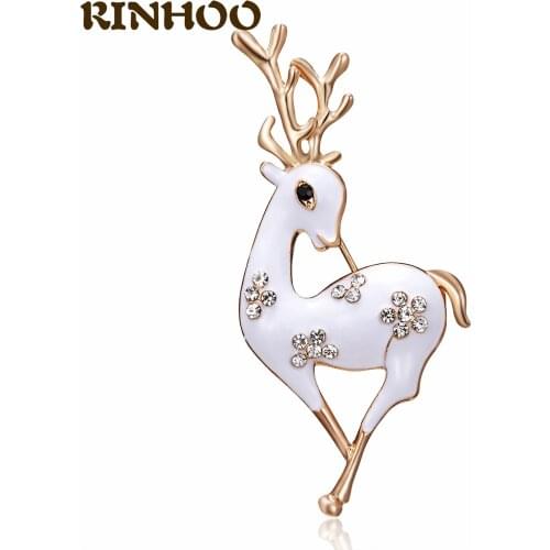 RINHOO 2 Colors Available Rhinestone Deer Brooches Women Christmas Reindeer Enamel Pins Luxury Coat Corsage Fashion Jewelry Gift