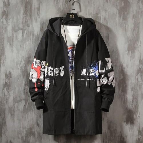 Streetwear casual trench coat men 2021 spring autumn mens jacket windbreaker hooded long coat man