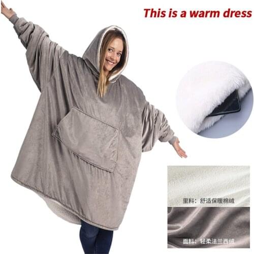 TV Fleece Sweatshirt Pullover Thick Coats Flannel Blanket Traveling Fleece Hooded Blanket Soft Wearable Blanket with Sleeves