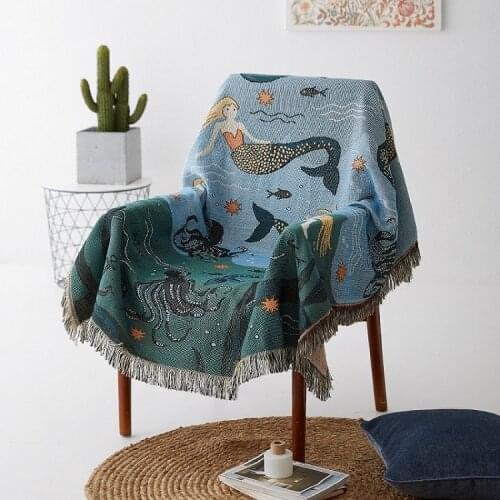 Mermaid Knit Chair Sofa Towel Cartoon Sofa Throw Blanket Couch Carpet Cotton Travel Plaids Bedding Cover Tapestry Home Textiles