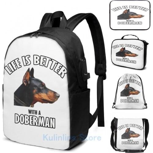 Funny Graphic print Life Is Better With A Doberman USB Charge Backpack men School bags Women bag Travel laptop bag