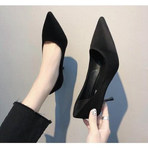 Summer New Fine suedes Leather Shoes Female Spring With Pointed low heel Deep Mouth With Female black red Shoes Womens sandals