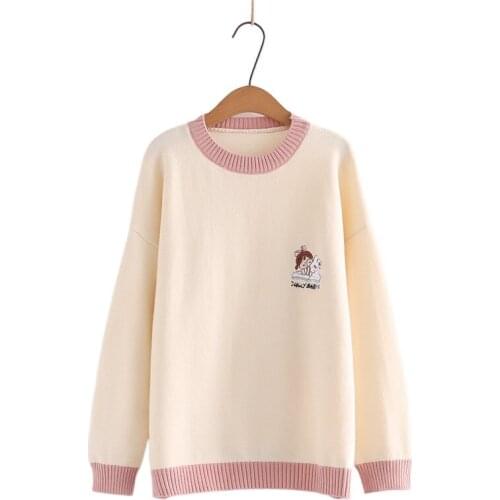 2021 Winter Women Knit Pullovers Sweaters Graphic Embroidery Jacquard Warm Korean Fashion Girly Sweet Style Cute Soft Tops