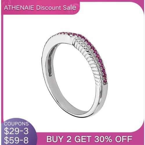 ATHENAIE 925 Sterling Silver Stackable Rings Classic Rose Red CZ Wedding Female Ring for Women Gift
