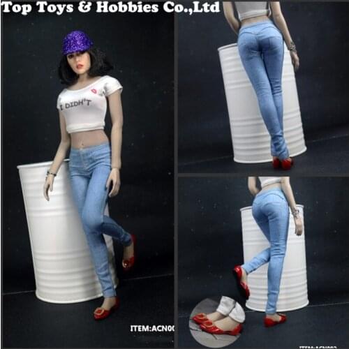 1/6 ACN002 Female Square Buckle Flat Shoes Casual T-shirt Bag Hip Denim Pants For 12'' Women Figure Body Toys