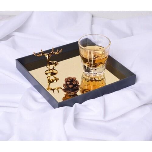 1Pc Nordic Square Plastic Mirror Storage Tray Living Room Entrance Desktop Cosmetic Sundries Display Plate Home Decor