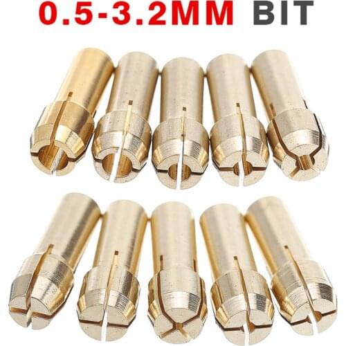 10Pcs/set Brass Mini Drill Chucks Collet Bit For Rotary Tools Adapter 0.5mm-3.2mm Parts Accessories