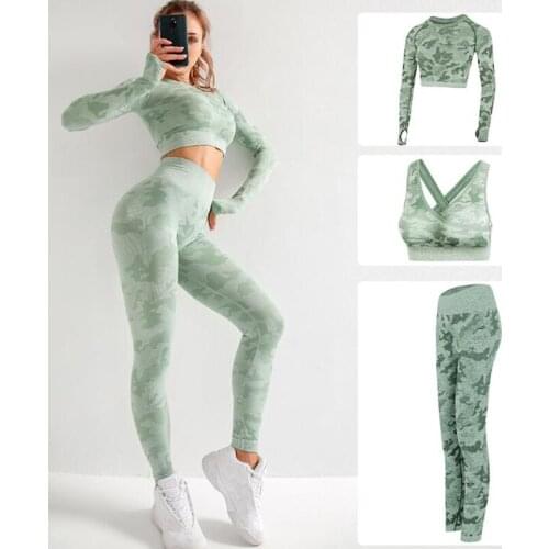 2020 Seamless Camouflage Gym Wear Set Apparel Print Tight Sexy Elastic Soft Yoga Pants Leggings Clothing