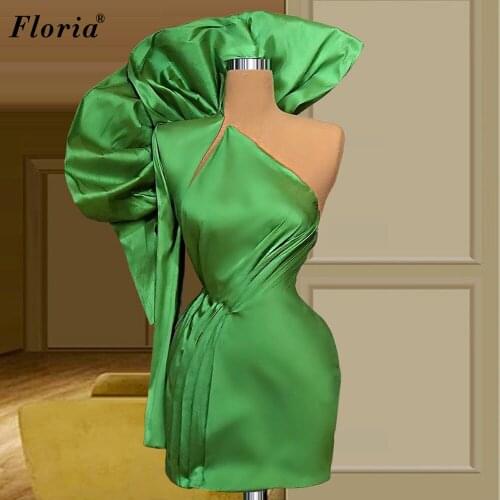 2021 New Fashion Green Prom Dresses Mermaid Short Cocktail Dresses For Women Party One Shoulder Evening Gowns Vestidos De Fiesta