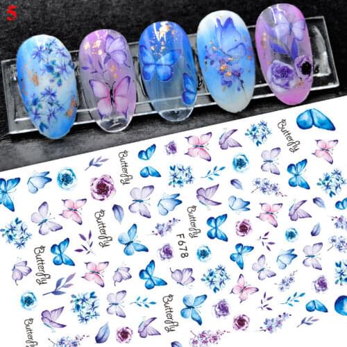 3D Laser Butterfly Nail Stickers Gradient Colorful Butterfly Rose Hydrangea Nail Sliders Decal For Manicure DIY Nail Decoration