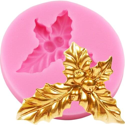 3D Christmas Leaves Silicone Molds Holly Leaf Cupcake Topper Fondant Mold Cake Decorating Tools Candy Chocolate Gumpaste Moulds