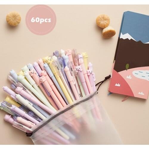 60pcs Cartoon Cute Gel Pen Value set 0.5mm Ballpoint Black Color Ink Pens with bag Stationery School Student supplies F871