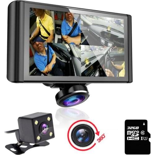 Car DVR Camera Dash cam 360 degree Fisheye Lens HD 1080P Video Recorder 5 inch Lcd IPS Touch Screen Loop Recording Easy install