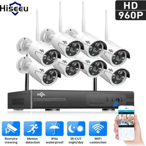Hiseeu 8CH 960P wireless CCTV System Wifi NVR kit waterproof IP camera outdoor Home Security System video surveillance
