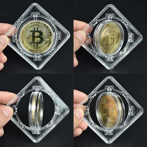 Pure Gold Plated Bitcoin Coin Crypto Bit Coin with spin case Eth Xrp Dash Metal coin