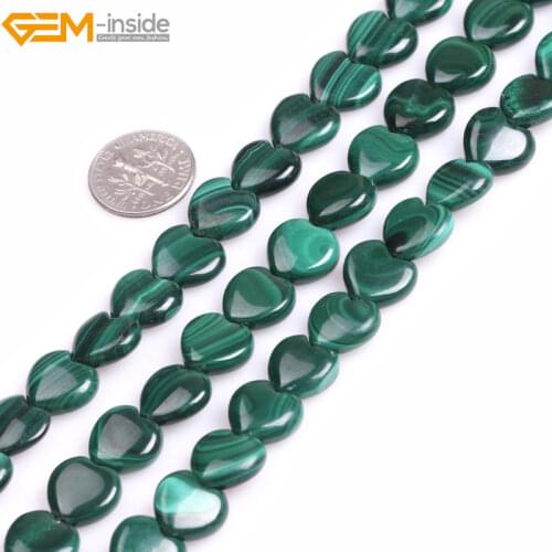 Gem-inside Natural Mala Prayer Rosary Malachite Heart Shape Stone Beads For Jewelry Making 8-12mm 15inches DIY Jewellery