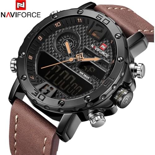 New Luxury Brand NAVIFORCE Men Military Sport Watches Mens Leather Quartz Watch Male Led Analog Digital Clock Relogio Masculino