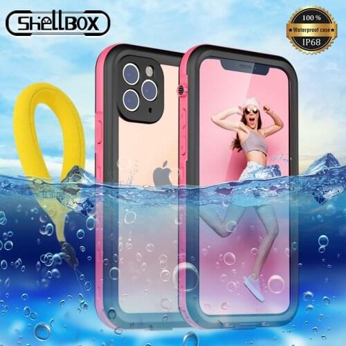 Shellbox IP68 Waterproof Phone Case for iPhone 11 Pro Max XR X XS Max Pink Clear Silicone Underwater Cover for iPhone 7 8 Plus