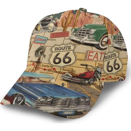 CINESSD 2020 New Baseball Cap Fishing Caps Men Outdoor Hunting Hat Hiking Hat Vintage Route 66 Poster