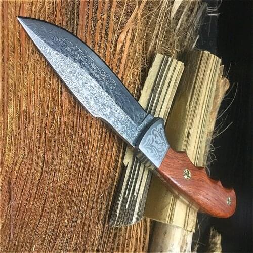 Damascus steel knife manual forging straight knife high hardness camping outdoor knife collection tool spot wholesale