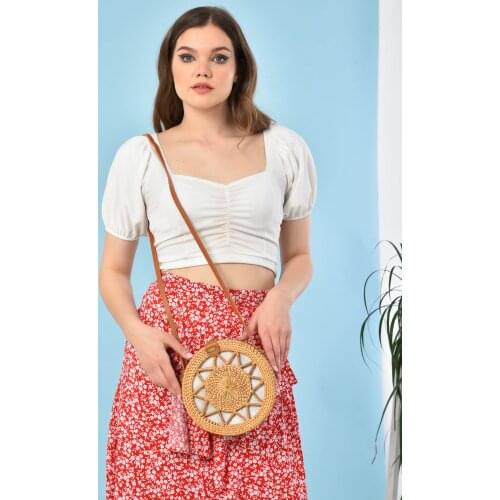 De Vib 2021 Summer 20x8cm Circle Handwoven Women Messenger Bags Round Retro Rattan Straw Beach Crossbody Bag good quality
