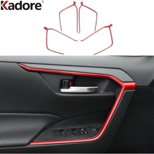 For Toyota RAV4 RAV 4 2019 2020 2021 ABS Red Inner Upper Door Armrest Cover Trim Decoration Strip Car Interior Accessories 4pcs