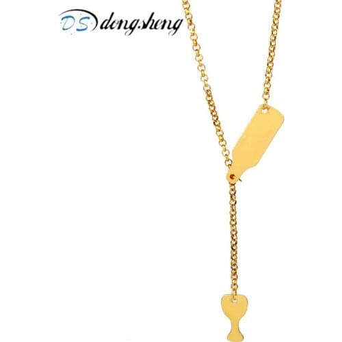 Dongsheng Women Fashion Beer Cup Long Pendant Necklace For Engrave Wine Bottle Jewelry Charm Lariat Necklace Valentines Day