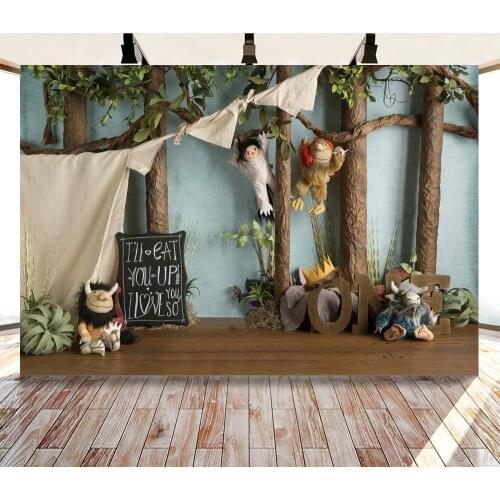 One Year Old Forest Theme Backdrops Baby Artistic Photos Background Decorations for Kids Birthday Party Photography Props