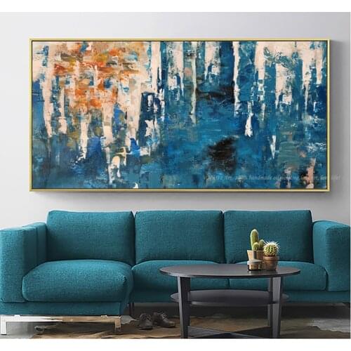 Oil painting on canvas handmade blue texture modern abstract art original laminas de cuadros pared decorativas horizontales