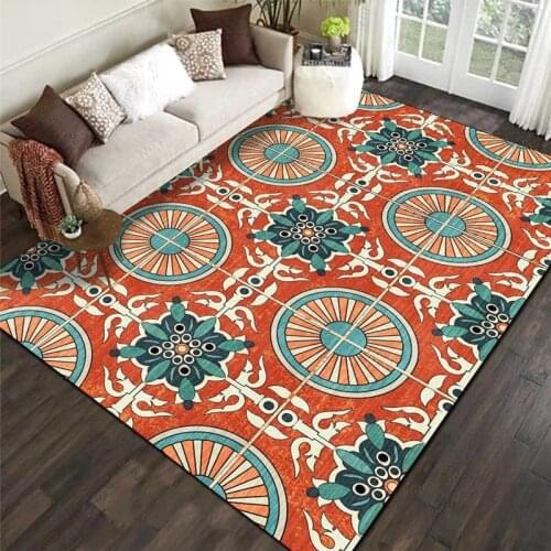 Retro European Pattern Rug Circle Orange Carpet Living Room Bedroom Bed Blanket Kitchen Bathroom Floor Mat