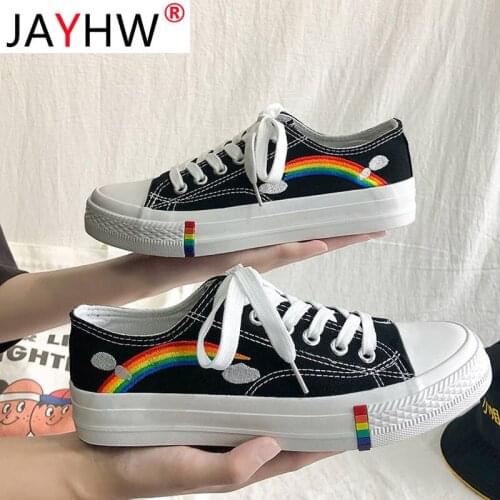 JAYHW Women Fashion Vulcanized Shoes Woman Sneakers New Rainbow Retro Canvas Shoes Flat Fashion Comfortable High Shoes Woman