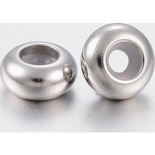 6/7/8/9mm 304 Stainless Steel Beads with Inside Rubber Plastic Slider Beads Stopper Beads Roundel Golden Hole: 1mm
