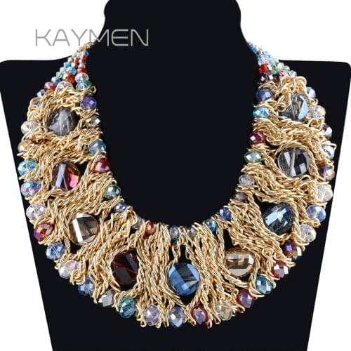 Hot Selling New Design Women Choker Crystal Necklace & Fashion Bohemian Statement Necklace 5 Colors Wholesale Strand Necklace