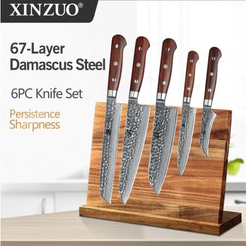 XINZUO 5PCS Kitchen Knives Sets Damascus Super Sharp Steel Kitchen Tool Cleaver Chef Santoku Utility Knife Rosewood Handle