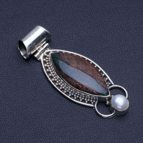 Natural Chrysoprase and River Pearl Punk Style 925 Sterling Silver Pendant 2" R0257