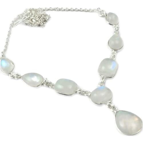 NiaoZaiFei YunZaiKan Blue Fire Moonstone Necklace 925 Sterling Silver, 44 cm, MHBNE0100