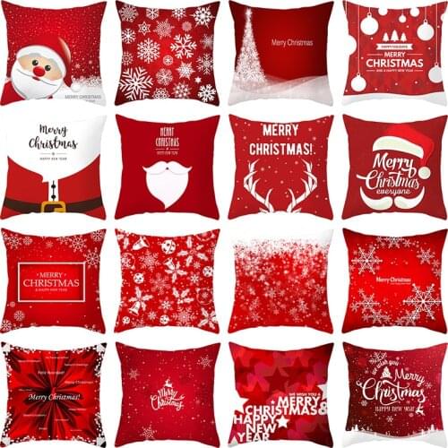 New Red Christmas Pillows Case Snowflakes Trees Print Pillow Cushion Cases Christmas Decorative Sofa Couch Throw Pillows Case