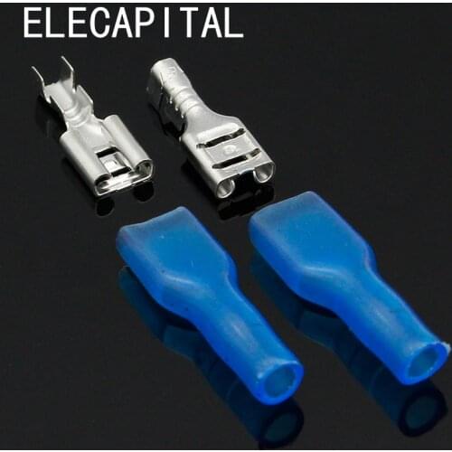 4.8mm Crimp Terminal 50 Female Spade Connector+ 50 Blue Case